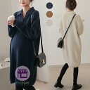 マタニティ ワンピース ロング ニット シャツワンピース マキシ丈 マタニティウェア ルームウェア 妊婦服 長袖 前ボタン レディース 無地 秋 冬(4)