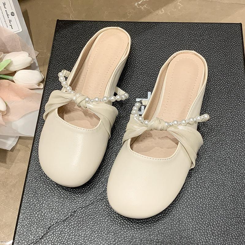 大きめリボンがカワイイバブーシュタイプのスリッポン サンダル 履きやすい 婦人靴 かかとなし スニーカー スリッポン 軽量