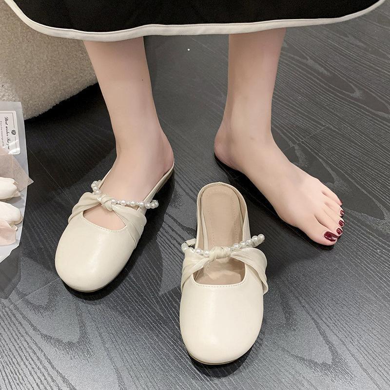 大きめリボンがカワイイバブーシュタイプのスリッポン サンダル 履きやすい 婦人靴 かかとなし スニーカー スリッポン 軽量