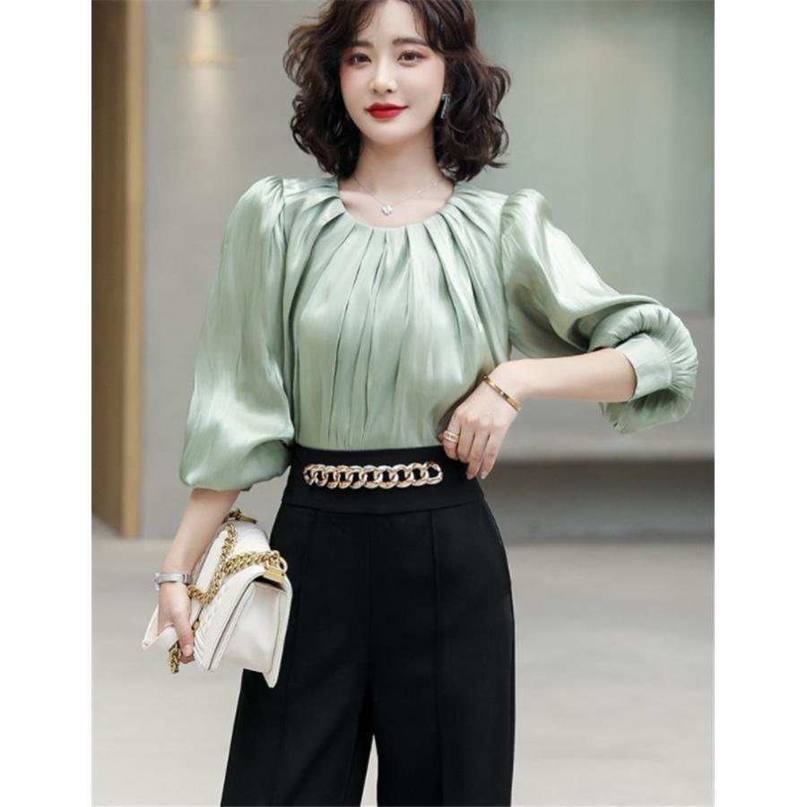 ブラウス シャツ レディース 春 シャツ ブラウス サテンブラウス トップス シャツ 長袖 無地 光沢 大きいサイズ 通勤 OL 事務 カジュアル