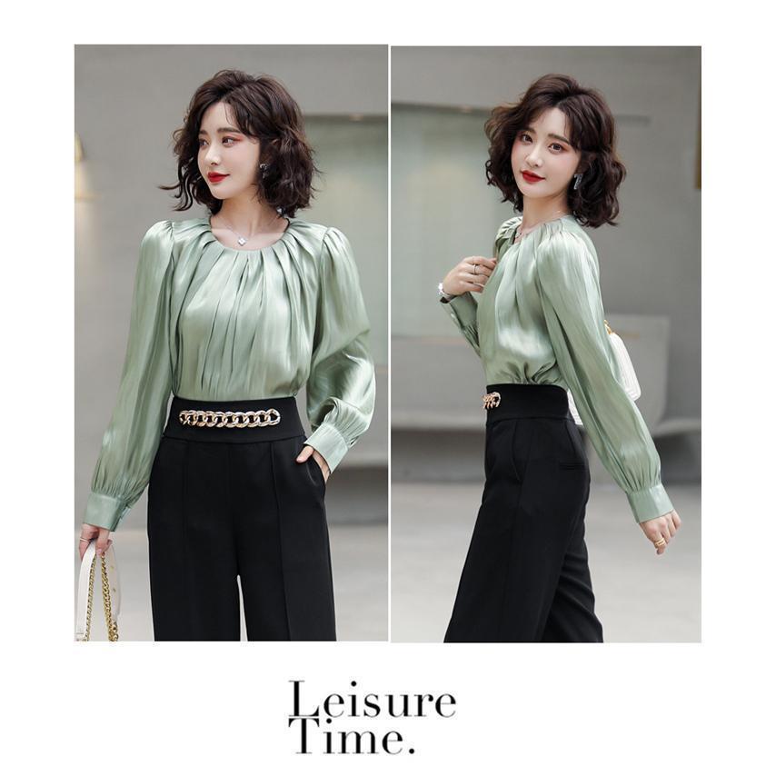 ブラウス シャツ レディース 春 シャツ ブラウス サテンブラウス トップス シャツ 長袖 無地 光沢 大きいサイズ 通勤 OL 事務 カジュアル