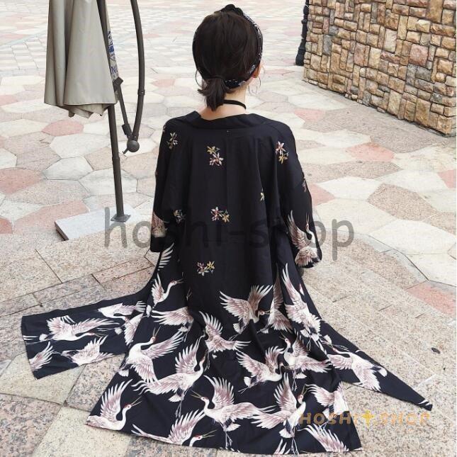 花柄の着物風ガウン＆カーディガン 長めロング長袖UV対策日焼け防止紫外線対策羽織可愛い 冷房対策