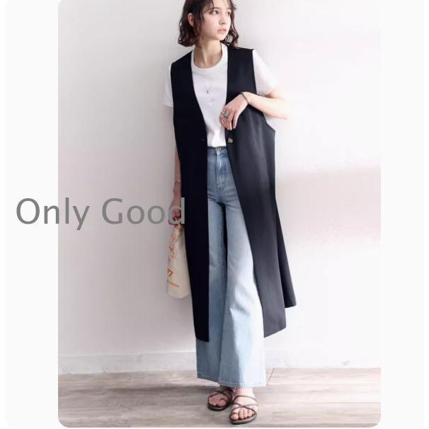 ロングベスト ジレ vネック レディース 春夏 ロングジレ ベスト ジレ アウター 羽織 ノースリーブ ワンピース シンプル 洗練 大人 カジュアル おしゃれ ...