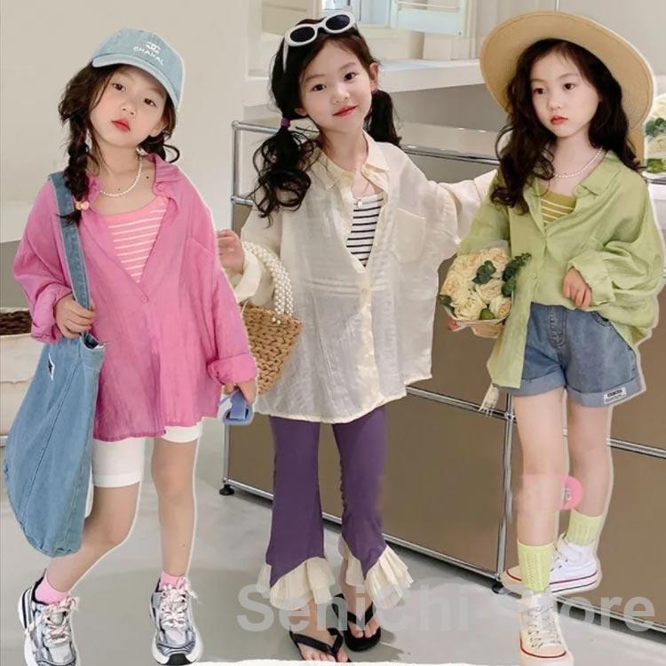 シアーシャツ キッズ 子供服 長袖 女の子 薄手 夏 透け感 アウター 羽織り 子供服 ...