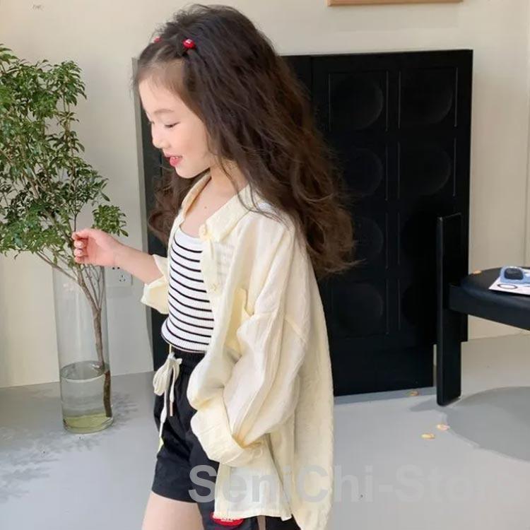 シアーシャツ キッズ 子供服 長袖 女の子 薄手 夏 透け感 アウター 羽織り 子供服 ...