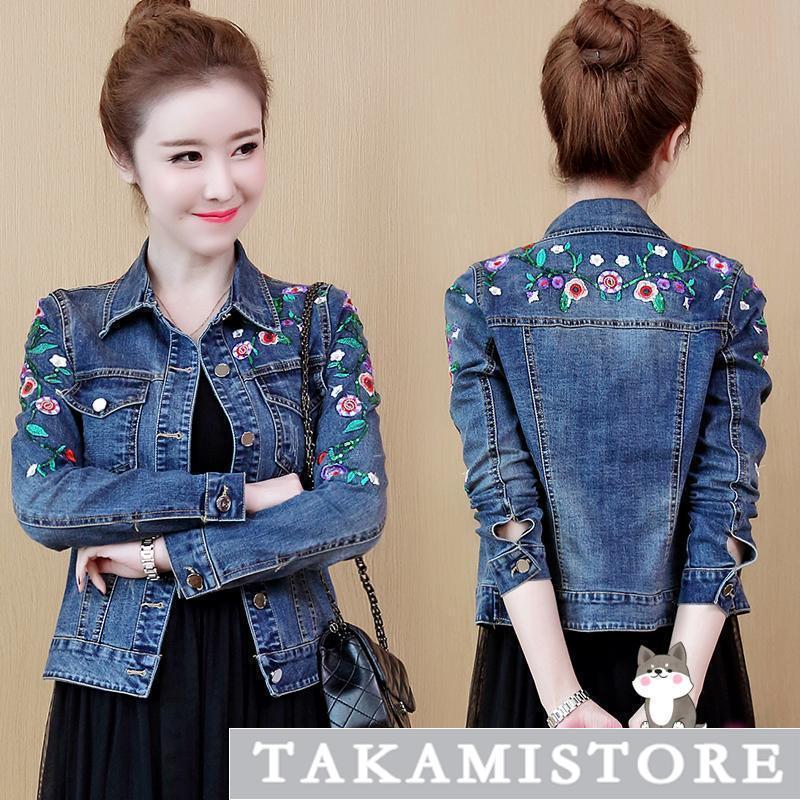 デニムジャケット ジージャン レディース 春秋 アウター 大きいサイズ 刺繍 花柄 カジュアル ゆったり Gジャン 30代 40代 50代