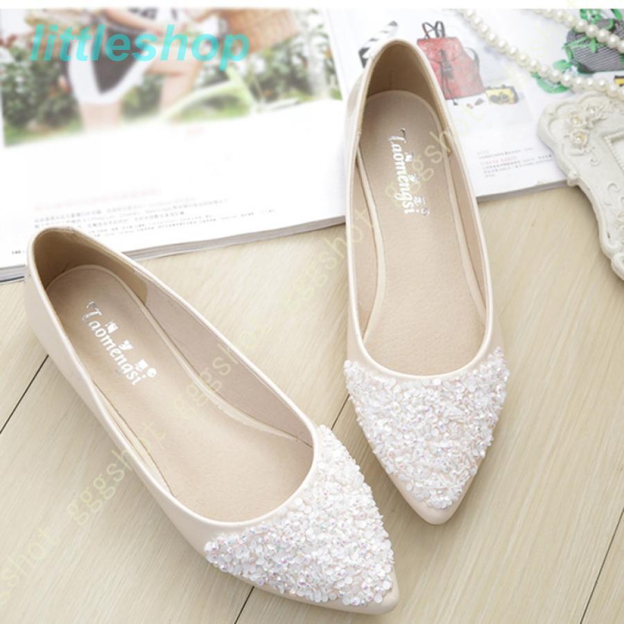楽天アイケイ楽天市場店ウェディングパンプス ローヒール シューズ パーティー靴 美脚 キラキラ 白 ドレスシューズ ブライダルシューズ ぺたんこパンプス お花嫁 結婚式パンプス