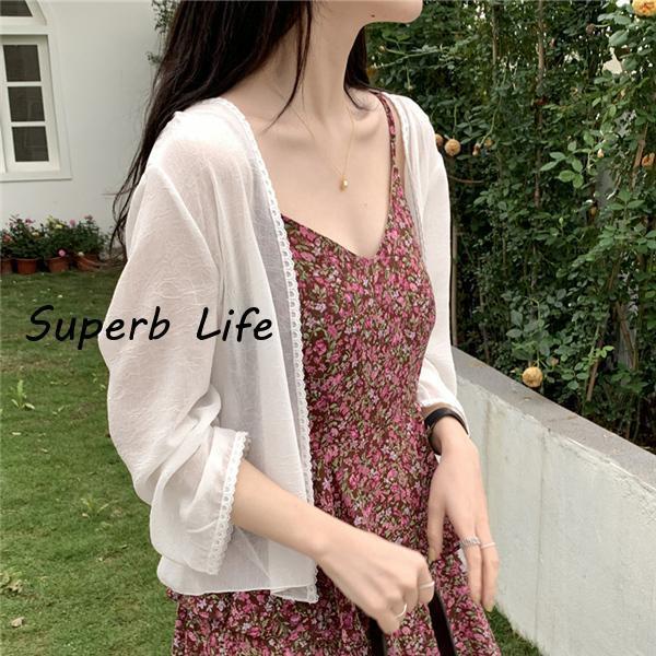 UVカットシアー シフォン カーディガン ショット丈 ゆったり 夏新作 コーデ レディース ボヘミアン 海 ビーチ ガウンカーデ 冷房 羽織 透け感