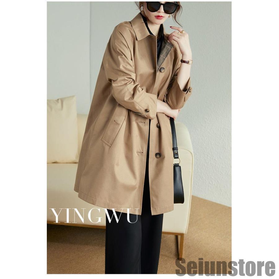 トレンチコート レディース ショート丈 aライン ダブルボタン スリット 無地 おしゃれ 春秋 アウター スプリングコート 就活 ビジネス 通勤