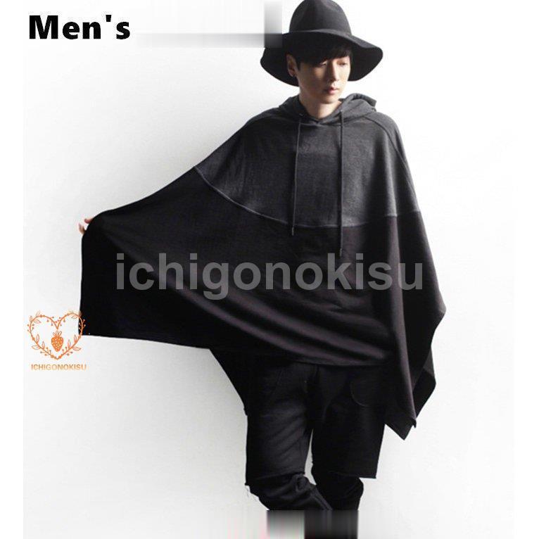 ポンチョ 韓国ファッション メンズ レディース マフラー 秋冬 コート マント アウター 大きいサイズ フード付き カジュアル ボーダー 通勤 通学 防寒