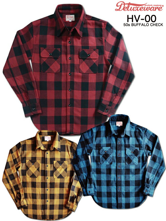 DELUXE WARE（デラックスウェア）50s BUFFALO CHECK / HV-00 / RED,MUSTARD,NAVY /Made.In.Japan