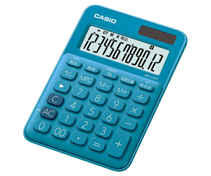 カシオ CASIO MW-C20C-BU-N 電卓 おしゃれ 12桁 レイクブルー デザイン電卓 ミニジャストタイプ［MWC20CBUN］