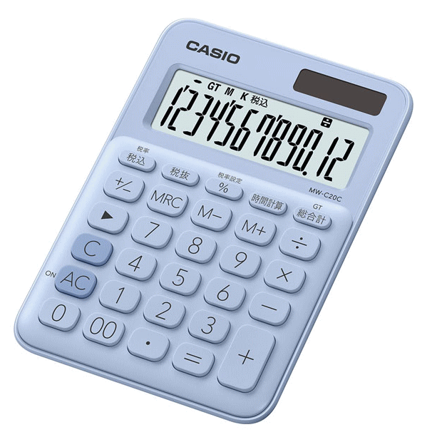 カシオ CASIO MW-C20C-LB-N 電卓 12桁 ペールブルー ミニジャストタイプのサムネイル