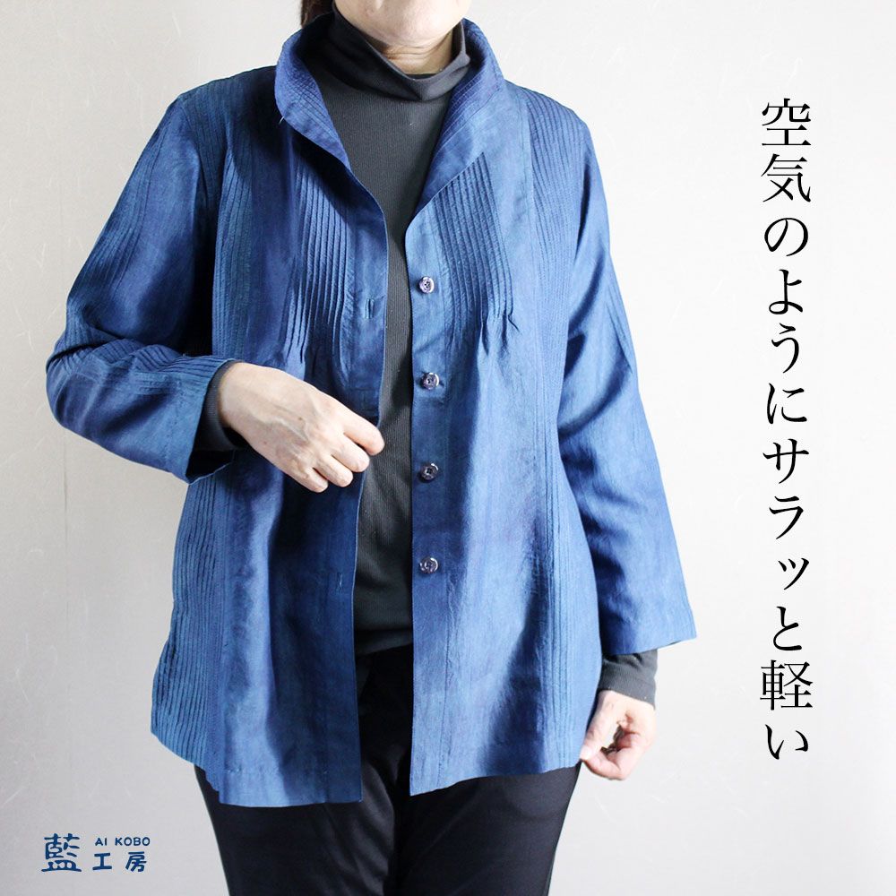 母 プレゼント タイシルクピンタックチュニックブラウスジャケット (18128) レディース ウエア 手織り シルク 上質 絹 天然素材 シニアファッション おしゃれ 大人 婦人服 ナチュラルファッション 祖母 実用的 母親 義母 ギフト ミセス 母の日 敬老の日 aikobo-10000363 藍工房 AI KOBO サンプル画像2