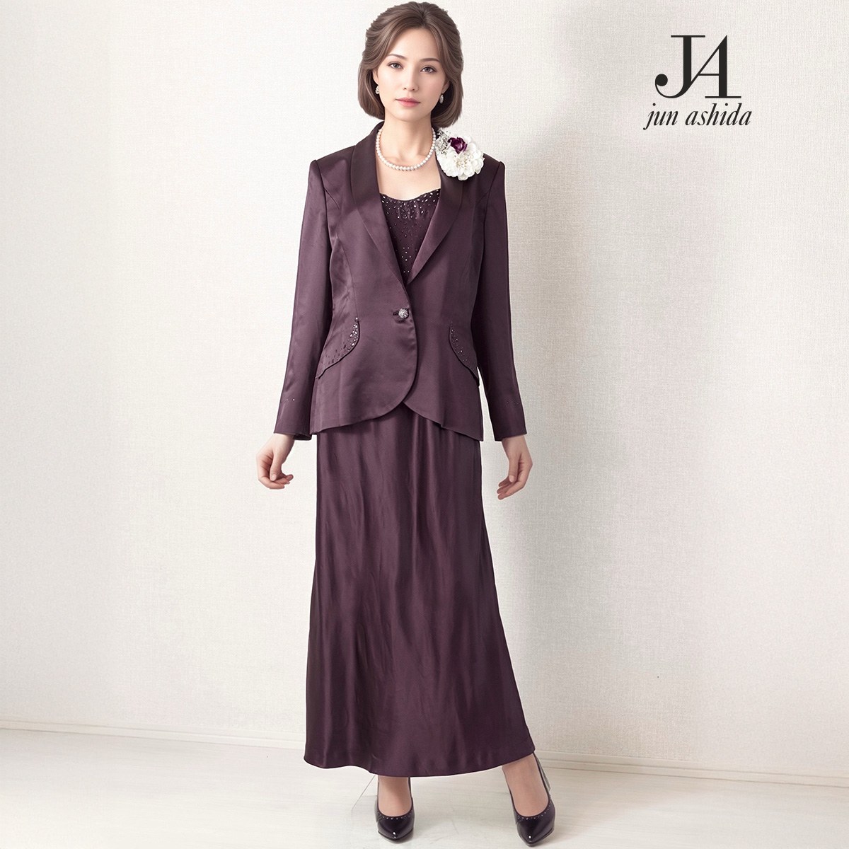 Rakuten - 【中古】【 Jun ashida / ブラウン 】 ジュン アシダ セレモニー レディース フォーマル 礼服 ドレス 卒業式 結婚式 レディースフォーマル レディース オールシーズン カラージャケット ドレス 9 号 セットアップ 入園式 卒園式 冠婚葬祭 学校行事