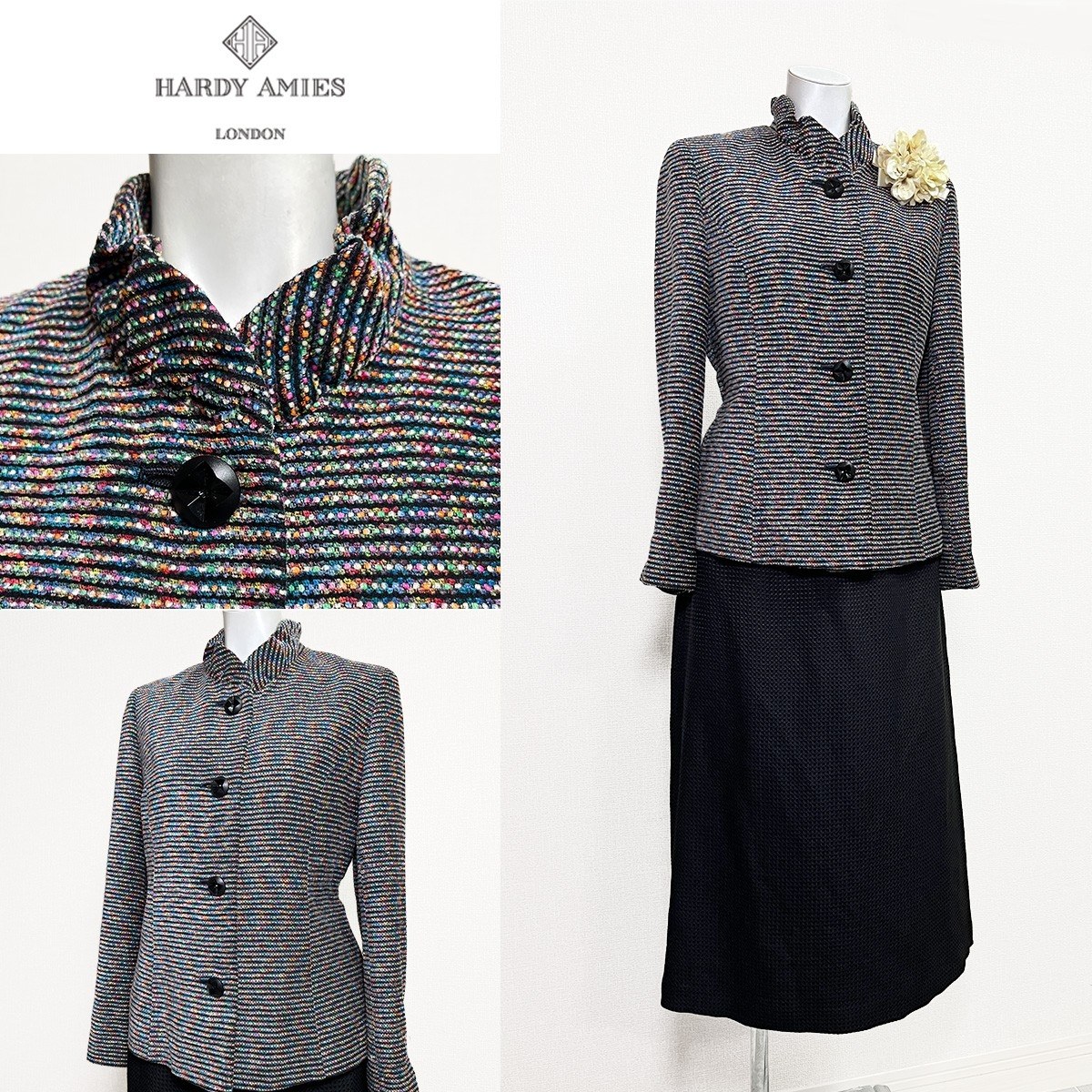 Rakuten - 【中古】【 HARDY AMIES / マルチカラー 】 ハーディエイミス セレモニー レディース レディーススーツ フォーマル 礼服 卒業式 結婚式 レディースフォーマル レディース オールシーズン 11 号 セレモニースーツ スカートスーツ セットアップ ママスーツ 入園式 冠婚葬祭