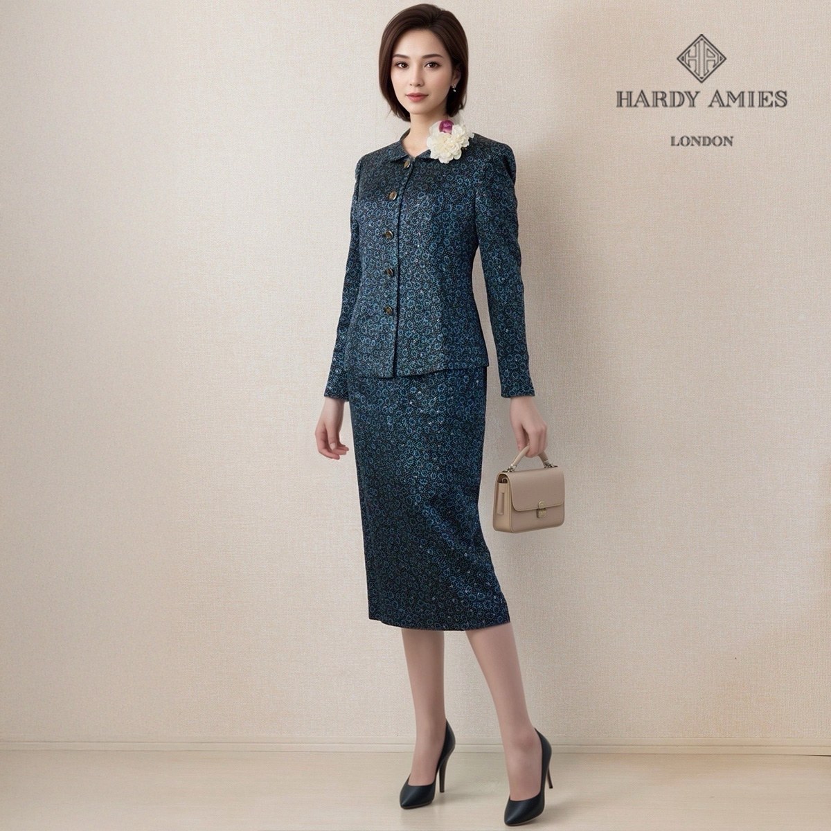 Rakuten - 【中古】【 HARDY AMIES BOUTIQUE / ブルー系 】 ハーディエイミス ブティック セレモニー レディース レディーススーツ フォーマル 礼服 卒業式 結婚式 レディースフォーマル レディース オールシーズン 9 号 セレモニースーツ スカートスーツ セットアップ 冠婚葬祭