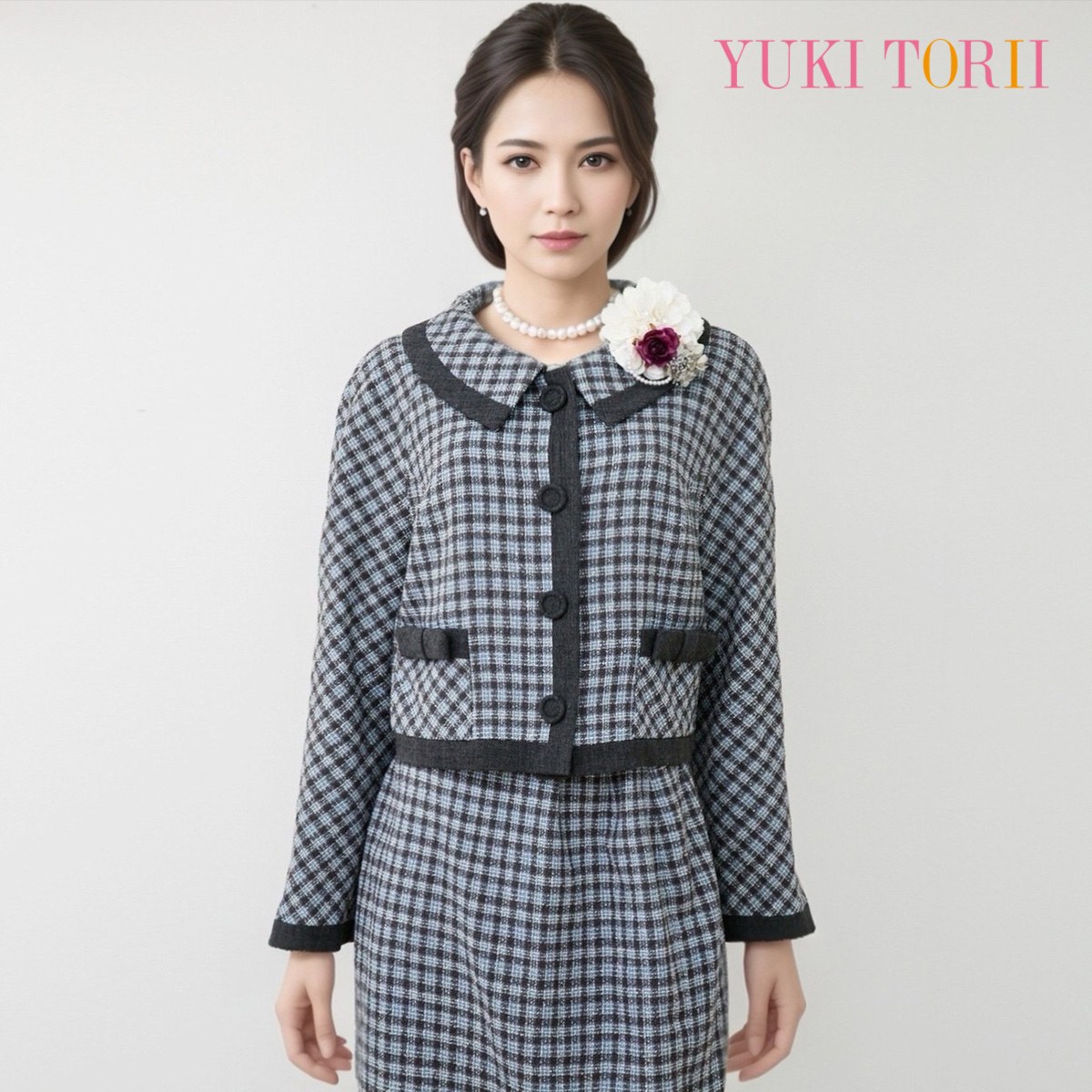 Rakuten - 【中古】【 YUKI TORII / ブルーグレー系 】 ユキトリイ セレモニー レディース ジャケット スーツ フォーマル 礼服 卒業式 結婚式 レディースフォーマル オールシーズン 9 号 セレモニースーツ スカートスーツ セットアップ ママスーツ 入園式 卒園式 冠婚葬祭 学校行事