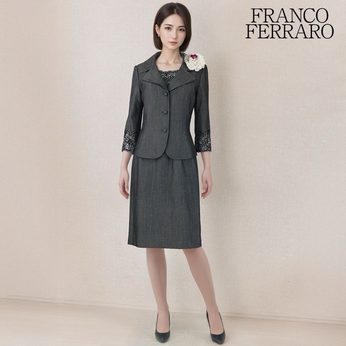 Rakuten - 【中古】【 FRANCO FERRARD / グレー 】 フランコフェラーロ セレモニー レディース レディーススーツ フォーマル 礼服 卒業式 結婚式 レディースフォーマル ジャケット ノースリーブ ワンピース オールシーズン 1・7 号 セレモニースーツ セットアップ 冠婚葬祭 学校行事