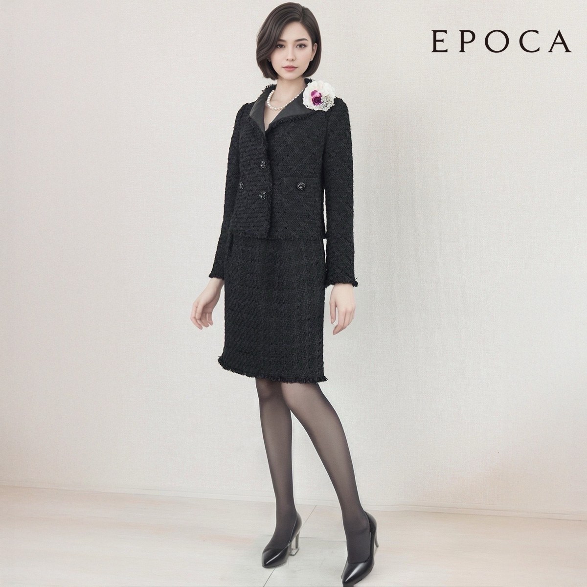 Rakuten - 【中古】【 EPOCA / ブラック 】 エポカ セレモニー レディース レディーススーツ フォーマル 礼服 卒業式 結婚式 レディースフォーマル レディース オールシーズン 9 号 セレモニースーツ スカートスーツ セットアップ ママスーツ 入園式 卒園式 冠婚葬祭 学校行事