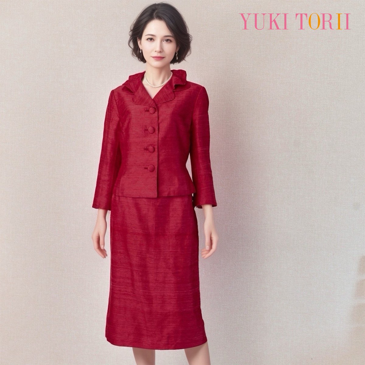 Rakuten - 【中古】【 YUKI TORII / レッド 】 ユキトリイ セレモニー レディース レディーススーツ フォーマル 礼服 卒業式 結婚式 レディースフォーマル レディース オールシーズン 9 号 セレモニースーツ スカートスーツ セットアップ ママスーツ 入園式 卒園式 冠婚葬祭 学校行事