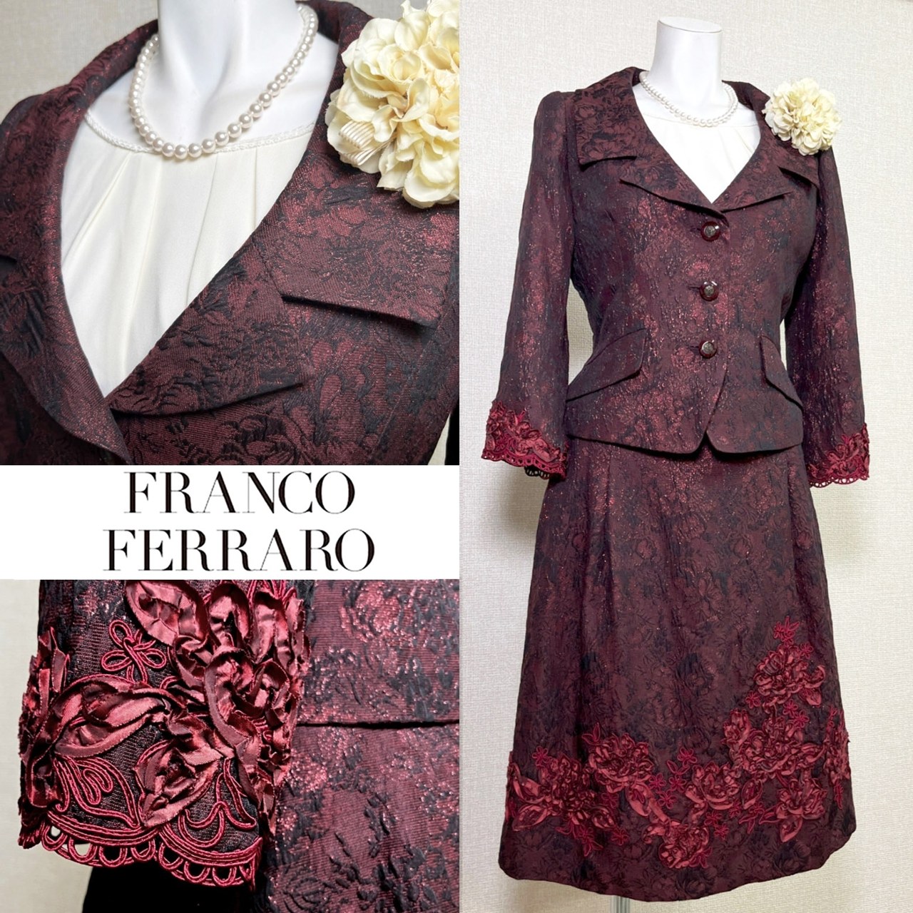 Rakuten - 【中古】【 FRANCO FERRARO / レッド系 】 フランコ フェラーロ セレモニー レディース レディーススーツ フォーマル 礼服 卒業式 結婚式 レディースフォーマル レディース オールシーズン 9 号 セレモニースーツ スカートスーツ セットアップ ママスーツ 入園式 冠婚葬祭