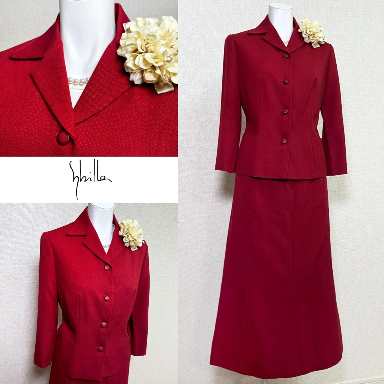 Skirt Suits - 【中古】【 Sybilla / レッド 】 シビラ セレモニー レディース レディーススーツ フォーマル 礼服 卒業式 結婚式 レディースフォーマル レディース オールシーズン 9 号 セレモニースーツ スカートスーツ セットアップ ママスーツ 入園式 卒園式 冠婚葬祭 学校行事