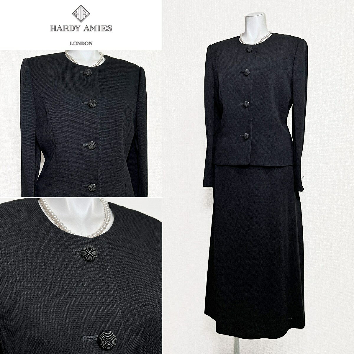 Rakuten - 【中古】【 HARDY AMIES / ブラック 】 ハーディエイミス 喪服 レディース レディーススーツ 7 号 フォーマルドレス フォーマル 喪服 礼服 女性用 オールシーズン フォーマルウェア レディース 高級喪服礼服 日本ブランド 喪服 フォーマルスーツ 法事 法要 告別式 弔事用