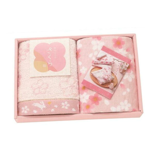 【内祝い タオル セット】和のこころ　さくら　ガーゼパイルと甘撚りパイルのタオルセット 62806＜【お返し ランキング 成人内祝 バレンタイン 初節句 出産内祝い 出産祝い 結婚内祝い 結婚祝い ギフト ラッピング無料 入学内祝い 入学祝 お返し かわいい 入学内祝い】格安通販　バレンタイン　人気　ランキング