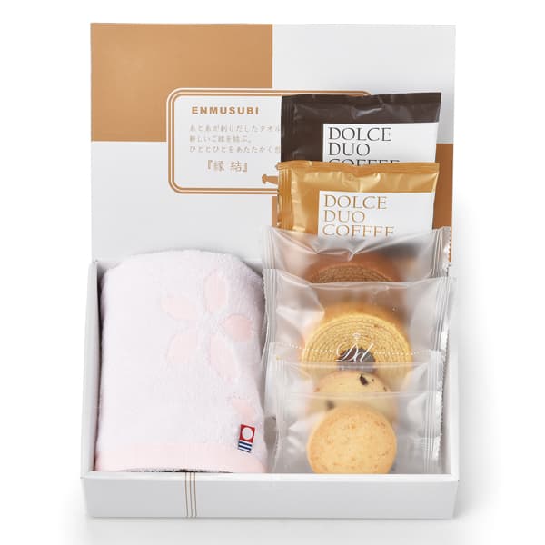 【内祝い 引出物 お菓子】王道スイーツ&今治タオル(なごみ桜) SF-02＜納期約7〜14日(土日祝除く)＞＜【出産内祝い 入園内祝 香典返し ギフト 結婚内祝い 結婚祝い 結婚式 引き出物 ホワイトデー 初節句 菓子折り かわいい】※ブライダル専用商品 引っ越し お礼 成人内祝いのサムネイル