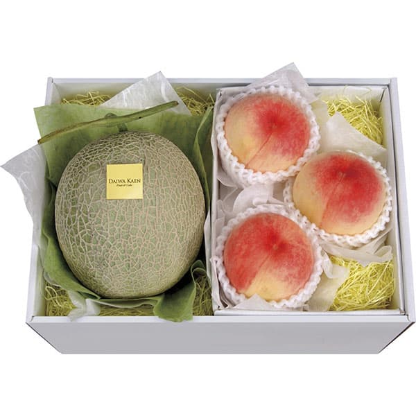 お中元 夏 ギフト フルーツ 送料無料 メーカー直送 ダイワ果園 メロン＆桃詰合せ HMP-60RW お申込7/30まで お中元 送料無料 御中元 ギフトセット 食品のサムネイル
