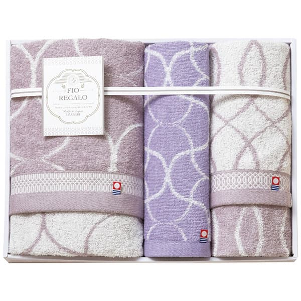 商品内容 ●60×110cmバスタオル1枚・33×75cmフェイスタオル1枚・30×33cmウォッシュタオル1枚・綿100％・［日本製］・39×30×4cm・80サイズ・540g 落ち着いた色合いでモダンなデザインのタオルです。タオルの名産...