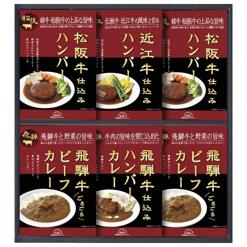 送料無料 送料込※沖縄・離島除く 飛騨高山ファクトリー 松阪牛・近江牛・飛騨牛仕込みハンバーグ＆カレ