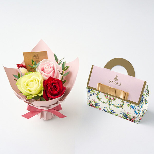 花束 紅茶 ミニアレンジメントカラフル＆ニナスオリジナルシークレットガーデンテ...