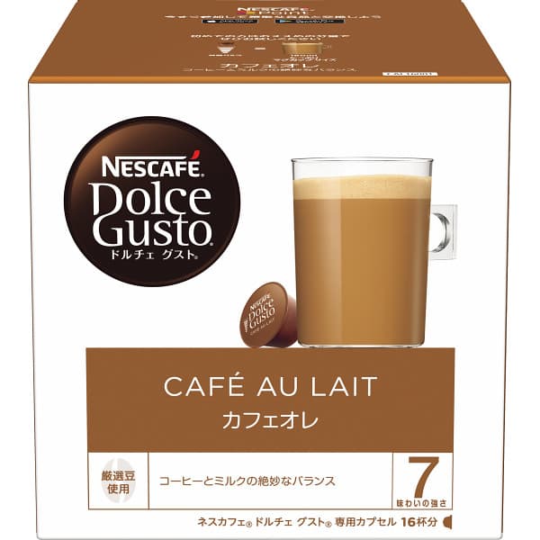 ミルクとよく調和するダイナミックな味わいが特長のコーヒー豆を使用。なめらかな泡立ちのミルクに、シリアルを思わせる豊かなコーヒーの風味が絶妙なバランスです。ひとつのカプセルで、たっぷりマグカップサイズの風味豊かなカフェオレが楽しめ、朝の一杯にもぴったり。 商品内容：ネスカフェ ドルチェグスト専用カプセル カフェオレ×16賞味期限：製造から約390日アレルギー：乳成分原産国：ベトナム箱サイズ：約12×12×12cm箱重量：約234g化粧箱入 ※のし・包装・メッセージカードの対応はできません。予めご了承ください。 あらゆるギフトシーンにどうぞ内祝い お返し 出産 出産内祝い 結婚 結婚内祝い 御礼 快気祝い 快気内祝い 御見舞御礼 全快祝い お祝い 結婚式 引き出物 結婚祝い 結婚内祝い 引越しご挨拶 父の日 母の日 敬老の日 入学内祝い 入園内祝い 成人式 初節句 新築内祝い 粗品 記念品 二次会 景品 周年記念 コンペ景品 プレゼント 誕生日 お中元 残暑見舞い お歳暮 御年賀 贈答品 総合通販 一周忌 三回忌 法事引出物 香典返し 初盆 志 回忌法要 還暦御祝い 開店お祝い 退職 卒業記念品 お餞別 心ばかり 大量注文可 内祝 御返し 出産内祝 結婚内祝 お礼 快気祝 快気内祝 全快祝 御祝い 御祝 結婚式 引出物 結婚祝 御結婚お祝い 御結婚御祝 結婚御祝 結婚内祝 引越挨拶 引越御挨拶 挨拶 御挨拶 ごあいさつ ご挨拶 入学内祝 入園内祝 新築内祝 周年記念 ギフト 誕生日 中元 御中元 残暑見舞 残暑御見舞 歳暮 年賀 お年賀 法事 法要 法事引き出物 香典 還暦祝 還暦御祝 還暦お祝い 開店祝 開店御祝 開店御祝い 開店祝い 出産祝い 餞別 メッセージカード無料