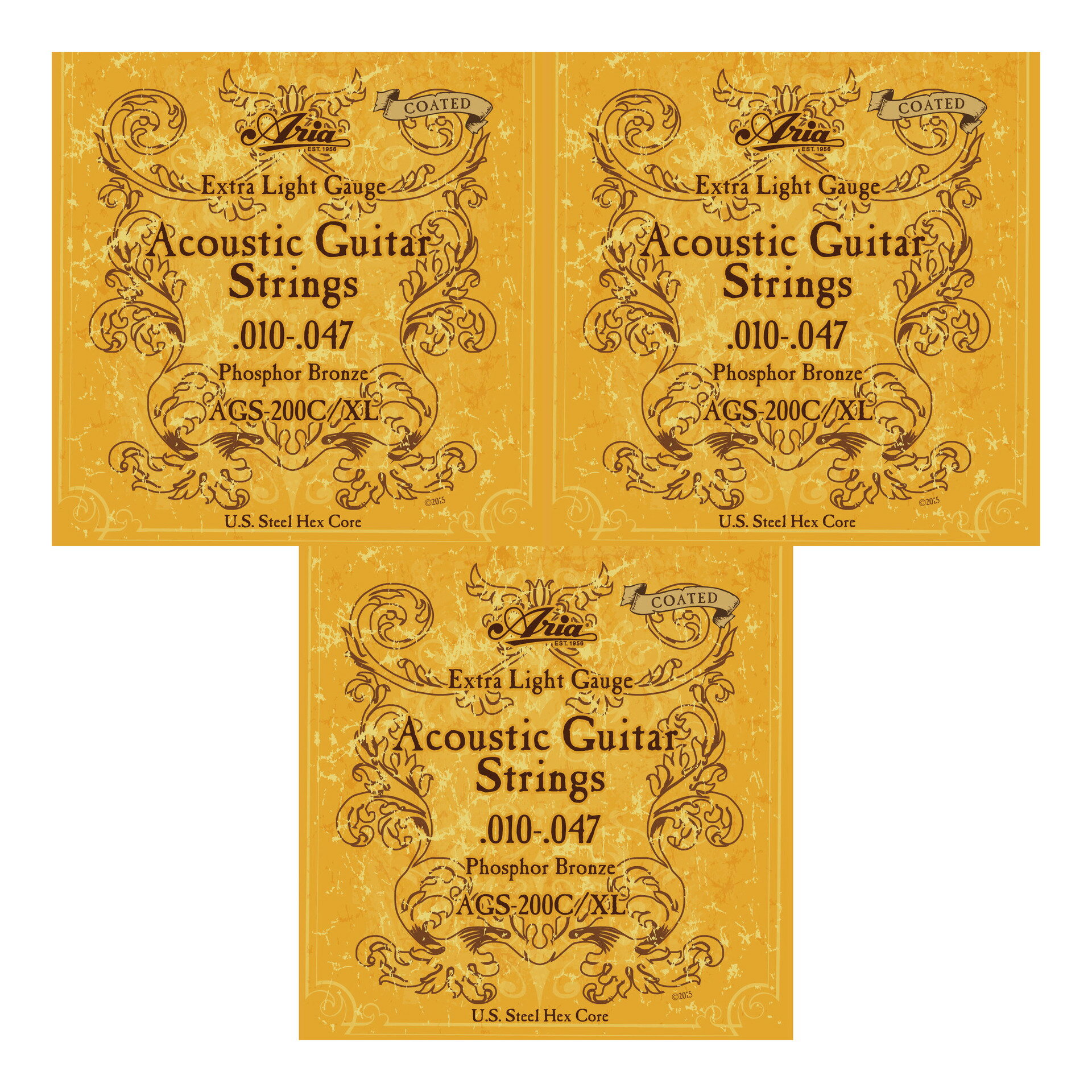 【メール便・送料無料・代引不可】【3セット】ARIA アリア AGS-200C/XL [10-47] アコースティックギター用 コーティング弦