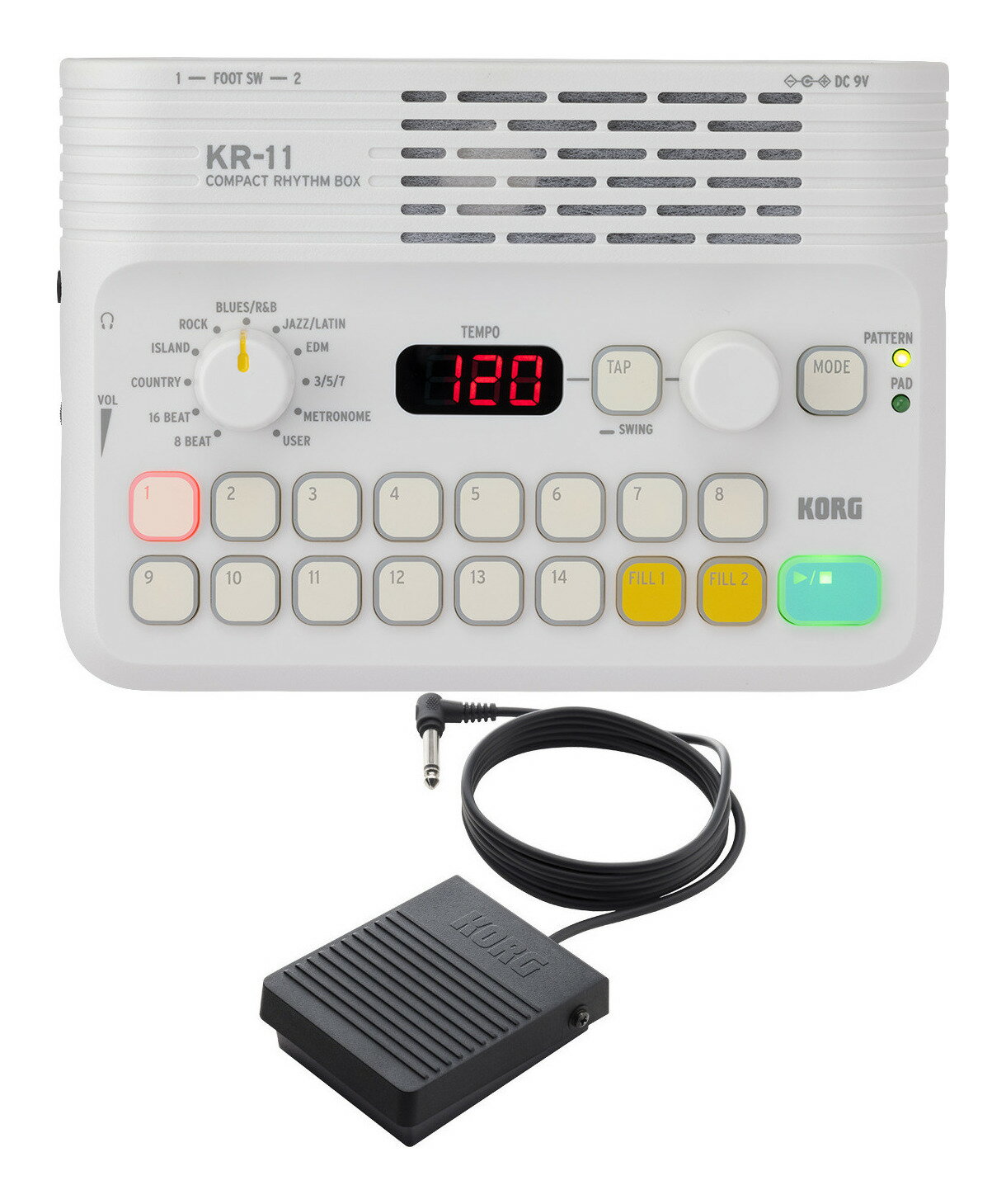 【送料込】KORG KR-11+PS-3 コンパクト リズム ボックス/純正ペダルスイッチ/PS-3付 ドンカマチック