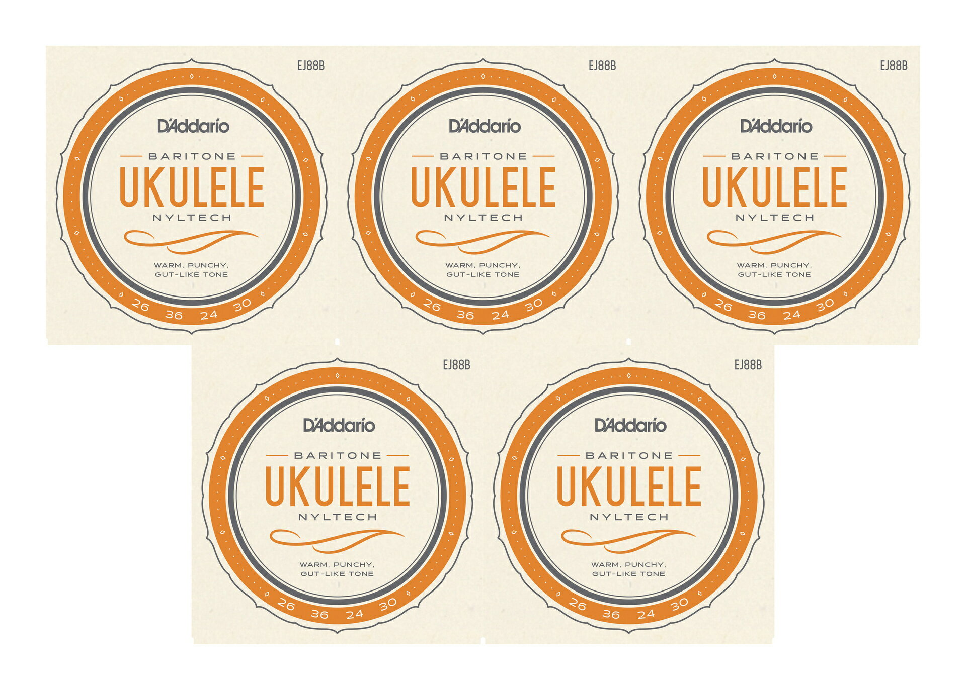 【メール便・送料無料・代引不可】D’Addario ダダリオ EJ88B Nyletech バリトンウクレレ弦 ×5セット