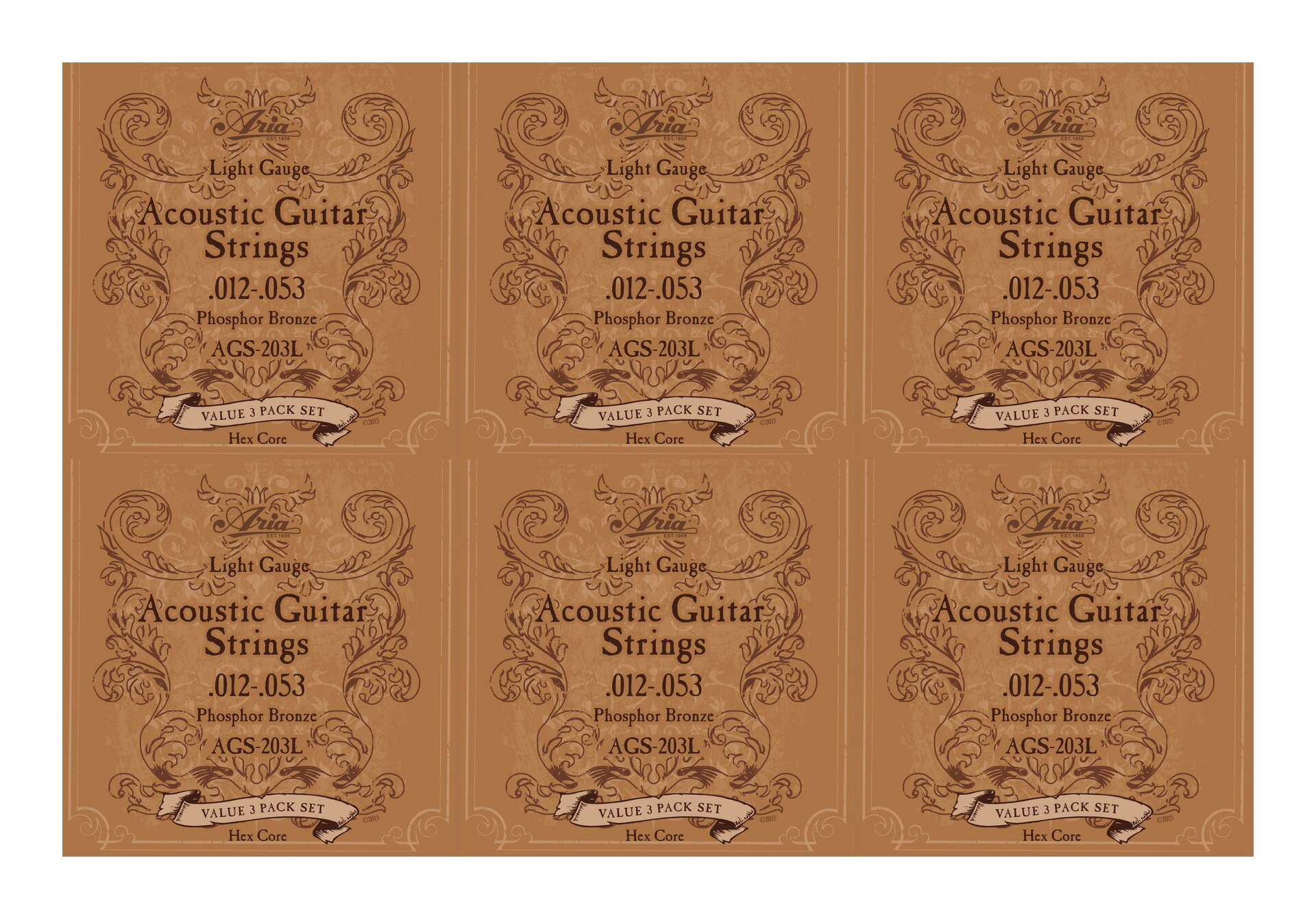 ハイクオリティな弦をバリュー・プライスで実現したアリアプロIIブランド弦の新ラインアップが登場。全種・6角芯を採用。エレキ、アコ弦では予備としても最適な3セット・パッケージをラインアップしています。（ライトゲージ）フォスファー・ブロンズ[012,016,024,032,042,053]