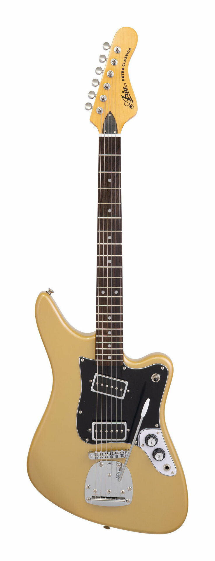 こちらの商品はお取り寄せとなります。3日～1週間ほどでお届け可能です。メーカー品切の際はお時間を頂きます。※画像は撮影用商品のため、お届けの際の商品とは異なります。1960年代に発売されていた「Aria(Arai)1532T」を基に製作。当時のギターを採寸し、ボディ、ヘッド形状など忠実に再現されています。心地よい揺れを生み出すフローティングトレモロにチューン・O・マティックを採用。独特の形状と使い勝手が魅力のビザール・テイストあふれるギターです。Body:BasswoodNeck:Maple,Bolt-OnFingerboard:RosewoodFrets:21FScale:628mmPickups:VLS-1 x 2Controls:1 Volume,1 Tone,3-way PU selector SWBridge:GBD Bridge＆Floating TremoloHardware:Chrome