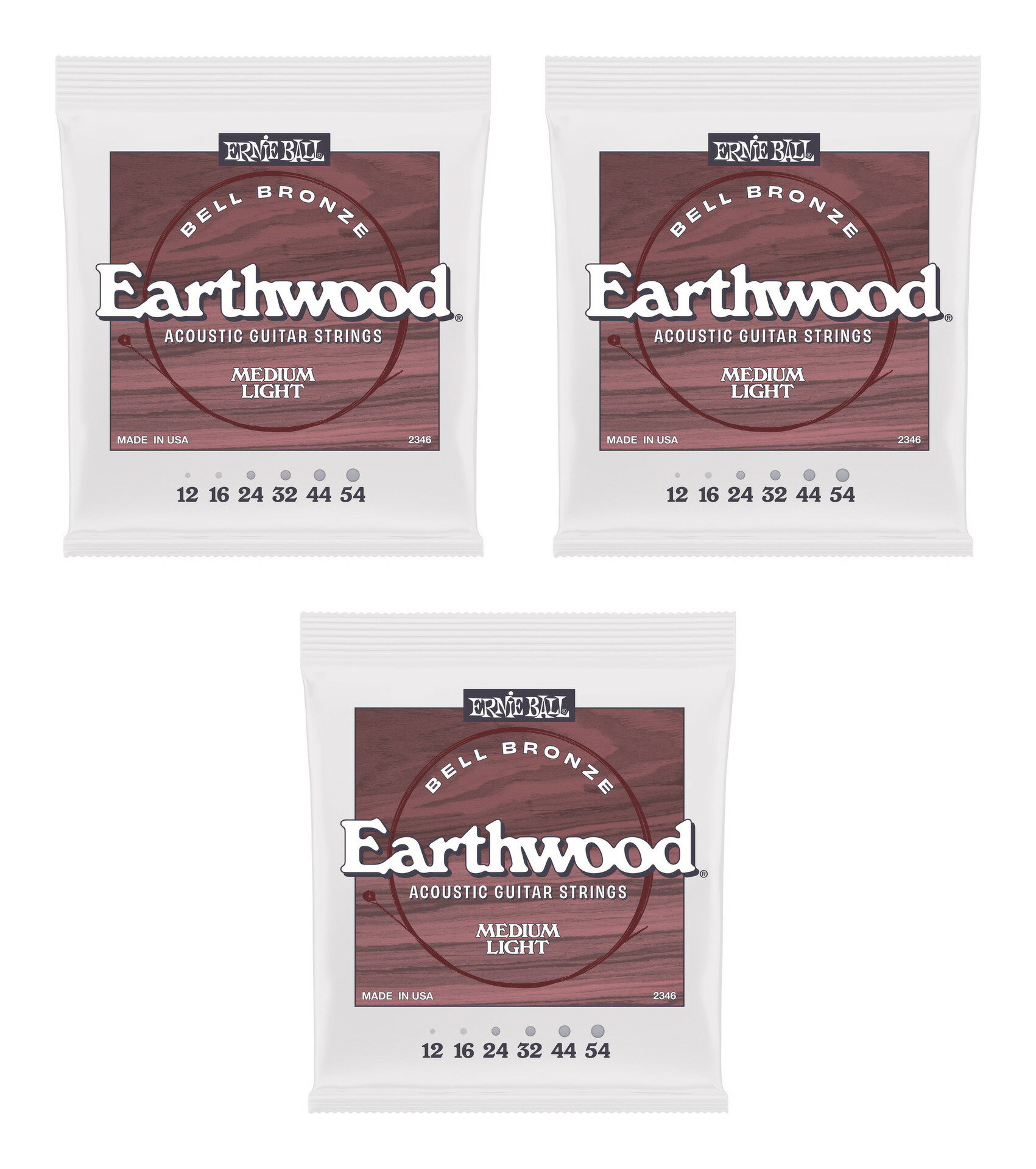 【メール便・送料無料・代引不可】ERNIE BALL 2346/3セット [12-54] Medium Light / Earthwood Bell Bronze ジョン メイヤー監修 アコースティックギター弦
