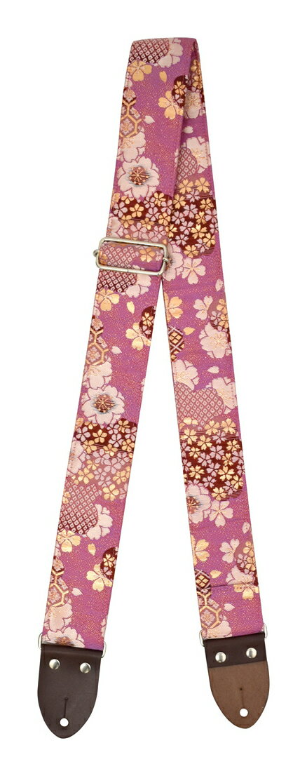【送料込】Harmonics J NO.4/DB 花寄せ小豆 西陣織 和柄 ギター ストラップ