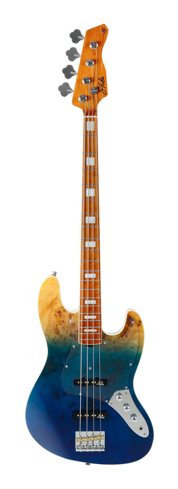 こちらの商品はお取り寄せとなります。3日～1週間ほどでお届け可能です。メーカー品切の際はお時間を頂きます。※画像は撮影用商品のため、お届けの際の商品とは異なります。バールポプラトップを採用したJBスタイル「SJB-800」は、美しい木目を引き立てるカラーリングに加え、ローステッド・メイプルネックやネックバインディング、ブロックポジションマークによる高級感あふれるルックスが特長です。ピックアップやブリッジには信頼のWilkinson製パーツを搭載し、外観だけでなくサウンドや演奏性にもこだわりました。さらに、ネックジョイント部にはヒールレスカットを施すことで、ハイポジションでのプレイアビリティも大幅に向上しています。ローステッド・メイプルとは、メイプル材を高温で熱処理し、内部の水分や油分を取り除くことで、長年使い込まれた木材に近い状態へ仕上げた素材です。この工程により、木材の歪みやねじれが起こりにくくなり、耐久性が向上。さらにサウンド面では、音の明瞭さやクリアさが増し、音の伸びや豊かな響きを得られます。もともとはハイエンド楽器にのみ使われていた技術ですが、近年はビギナー向けの価格帯にも採用されるようになり、手軽にそのメリットを体感できるようになっています。Sfida(スフィーダ)製品は、海外拠点の中でも最も高い技術力を誇る工場を採用し、Sfida専任スタッフが品質管理を徹底。高いパフォーマンスを安定して提供いたします。現地工場での厳格な出荷前検品に加え、キクタニミュージック内の専門部署にて、最終検品および出荷前の調整も実施しております。お客様に安心して製品をご使用いただけるよう、万全の体制で品質管理に取り組んでいます。スペックBody:Burl Poplar top/Okuome backBinding:WhiteNeck:Roasted MapleNeck Joint:Bolt-onFingerboard:Roasted MapleFingerboard Radius:305Number Of Frets:20Nut Material:BoneNut Width:38mmScale:34inchBridge:Wilkinson 4-String Electric Bass Bridge Brass SaddlePickup:Wilkinson JB Single-Coil Pickup×2Control:2 Volume,1 ToneBody Finish:Gloss付属品:レンチ、ギグバッグ生産国:中国※商品の仕様、価格並びに付属品などは予告なく変更することがあります。※製品の特性上、製造過程で微細な研磨痕や擦れが生じることがございます。これらは製品の品質や性能に影響を及ぼすものではございません。※お使いのブラウザや環境により実際の商品と色が異なる場合がございます。