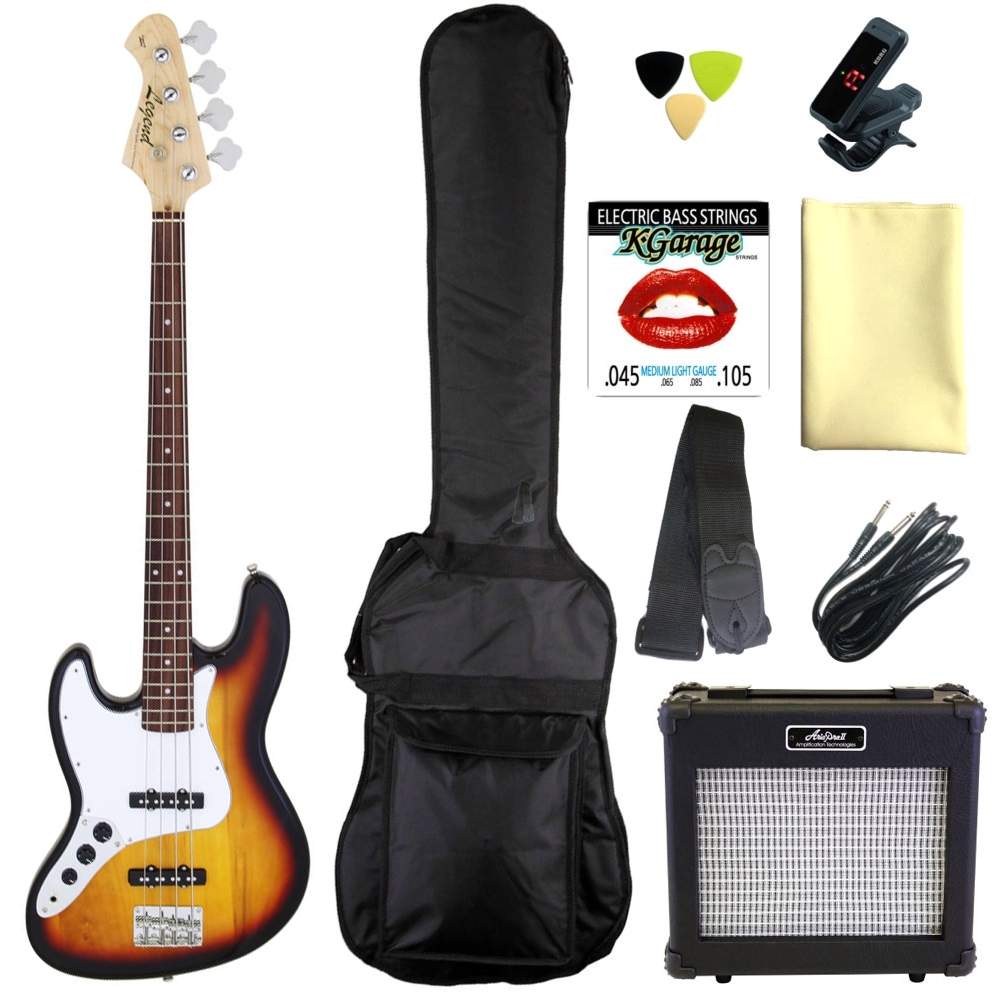 【配送/決済についての注意】・運送会社の都合上、お届け日時の御指定は承ることが出来ません。・北海道・沖縄・離島および一部地域への配送には追加料金が必要です。詳しくはお問い合わせください。・代金引換によるお支払いはお受け出来ません。セット内容ベース本体：Legend LJB-Zベースアンプ：ARIA AB-10 MkIIソフトケース：付属品3mシールド：付属品チューナー：KORG pitchclipストラップ：ベースを肩にかける為のものです。クロス：本体を拭く布です。ピック 3枚：弦を弾くものです。消耗品です。スペア弦セット：弦は定期的に交換しましょう。LJB-Zのレフトハンドモデル。スタンダードなスペックに加え、豊富なカラーバリエーションが魅力のレジェンドLJBシリーズ。エントリーユーザにもお勧めです。Body BasswoodNeck Maple, Bolt-onFingerboard Tech WoodFrets 21FScale 864 mmPickups OJ-1 Single Coil x 2 Controls 2 Volume, 1 ToneTailpiece VFB-1CHardware Chrome