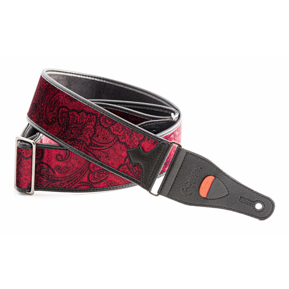 【ご予約商品:12/上旬入荷予定】【ポイント5倍】【送料込】RightOn! STRAPS PAISLEY VELVET-60 Red ギター/ベース用ストラップ