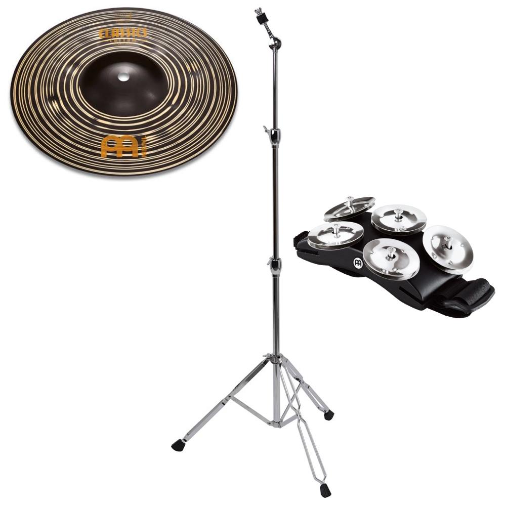 【送料込】【カホン用】MEINL CC10DAS + CS-01 + MEINL CFT5-BK スプラッシュ + スタンド + フットタンバリン セット