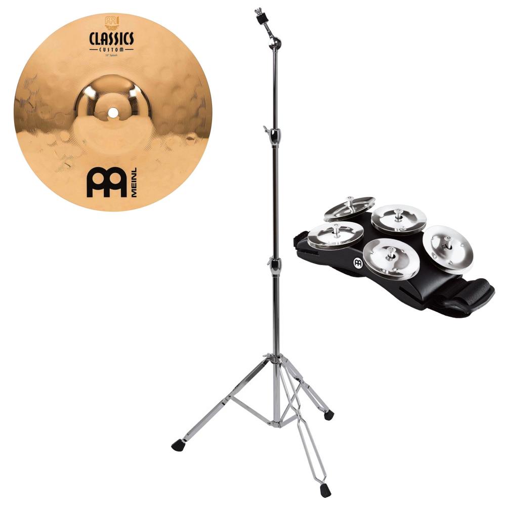 【送料込】 【カホン用】MEINL CC10S-B + CS-01 + MEINL CFT5-BK スプラッシュ + スタンド + フットタンバリン セット