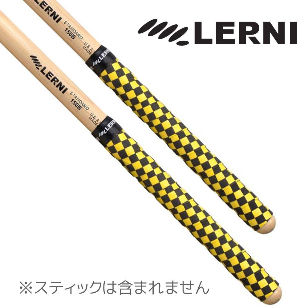 【メール便・送料無料・代引不可】LERNI レルニ GT-CHE YEL/BLK チェッカー柄 黄色/黒 ドラムスティック用 グリップテープ 4枚セット 2ペア分