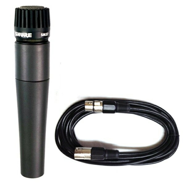 セット内容（1）SHURE SM57-LCE（2）マイクケーブル5M（3）3/8→5/8変換ねじ （4）マイクホルダー （5）マイクポーチ （6）ケーブルホルダー （7）SHUREステッカーオールマイティに活躍する、ダイナミック・マイクロホンの傑作。 ● ギターアンプやベースアンプ、アコースティック楽器など、適度なプレゼンス・ピークを持つ周波数レスポンスにより、自然なサウンドを再現。 ● レコーディングスタジオやステージはもちろん、放送局、会議室など、さまざまな場面で活躍。 ● バックグラウンドノイズを最小限に抑えるタイトな指向特性により、狙った音源を的確に収音。 ● ハードな使用環境でも安心の頑丈設計。 [SM57-LCE 主な仕様] ・ 指向特性：カーディオイド ・ 周波数特性：40Hz〜15kHz ・ インピーダンス：150Ω ・ 開回路感度：-54.5dB re 1V/Pa ・ コネクタ：XLR3ピン、オス ・ 寸法・質量：φ32×全長157mm、284g ・ 付属品：マイクホルダ（A25D）、マイクポーチ、3/8→5/8変換ねじ ・ 別売ウインドスクリーン（A2WS） 様々なお買い得セットご用意しました!!【送料込】【CANAREマイクケーブル付7点セット】SHURE/シュア SM57-LCE 楽器用マイク【正規品2年保証】【smtb-TK】 【送料込】【ブームマイクスタンド付7点セット】SHURE/シュア SM57-LCE 楽器用マイク【正規品2年保証】【smtb-TK】 【送料込】【ブームマイクスタンド+CANAREケーブル付8点セット】SHURE/シュア SM57-LCE 楽器用マイク【正規品2年保証】【smtb-TK】 【送料込】【マイクケーブル5M[XLR-フォン]付7点セット】SHURE/シュア SM57-LCE 楽器用マイク【正規品2年保証】【smtb-TK】 【送料込】【マイクケーブル5M[XLR-XLR]付7点セット】SHURE/シュア SM57-LCE 楽器用マイク【正規品2年保証】【smtb-TK】