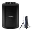 ★セット内容★本体:BOSE S1 Pro+汎用スピーカースタンド(キャリングケース付)ワイヤレス、パワフル、ポータブル。S1 PRO+が、その場所を特別な空間に。S1 Pro+は、ミュージシャンやPAエンジニア、企業や学校、自治体のご担当者も簡単に使用できる小型PAスピーカーです。マイクや楽器、Bluetoothデバイスを直接接続できる3chミキサーを搭載し、チャンネルごとにTone EQやリバーブ、OLEDディスプレイを装備。さらに、Bose Musicアプリでワイヤレス操作も可能です。6.5kgという軽量設計と人間工学に基づく持ち運びやすいハンドル。充電式リチウムイオンバッテリー搭載で電源の取れない場所でも最大11時間の連続再生を実現します。テーブル設置、床置き、モニター使用、スタンド設置(35mm径)にも対応し、どのポジションでもAuto EQがスピーカーの傾きや設置状況を感知して、自動でパフォーマンスを最適化します。さらに、オプションのワイヤレストランスミッターを使えば、お気に入りのダイナミックマイクや楽器をすぐにワイヤレス接続できます。トランスミッターを収納する専用ドックも装備し、挿入するだけで充電とペアリングが行われます。S1 Pro+は、自宅で街でイベント会場で圧倒的な利便性とパフォーマンスを発揮するオールインワンPAシステムです。特長たったの6.5kgで、持ち運びやすいコンパクトなデザイン:S1PROと比べて約450g軽くなり、さらに持ち運びやすく。1回の充電で最大11時間の連続再生:リチウムイオンバッテリーで、屋外やステージでもすぐにプレイ。BOSE MUSICアプリでリモート操作:音量、EQ、リバーブ、EQプリセットまで、すべてアプリから操作可能。充実の3chデジタルミキサー内蔵:Ch1,Ch2はマイクや楽器用にEQやリバーブを搭載、Ch3は音楽再生に。4つの置き方を検知し、最適化する自動EQ:Auto EQがスピーカーの傾きを感知し、自動でEQを最適化。直感的なOLEDディスプレイ:各チャンネルのステータスやトランスミッターの状況も、一目でわかりやすく。ドライバー構成:3×2.25インチドライバー、1×6インチウーハーバッテリー持続時間:約11時間(充電時間約5時間)Bluetooth:Version 5.0対応アプリ:Bose Music App内蔵ミキサー:3チャンネル(CH1、2:アナログ、CH3:BT接続、3.5ステレオミニ)付属品:AC電源ケーブル、リチウムイオンバッテリー外形寸法:(H)332×(W)240×(D)279 mm重量:約6.5kg